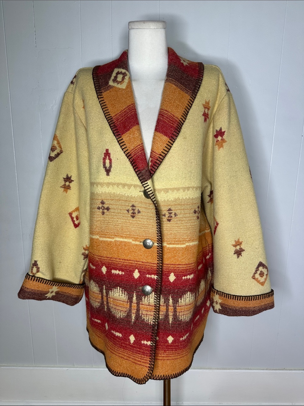 Vintage Wooded River Native Southwestern Blanket Coat Size Large